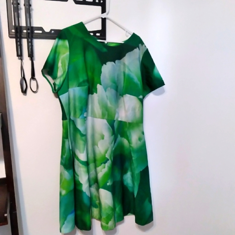 3x dress with abstract green flowers